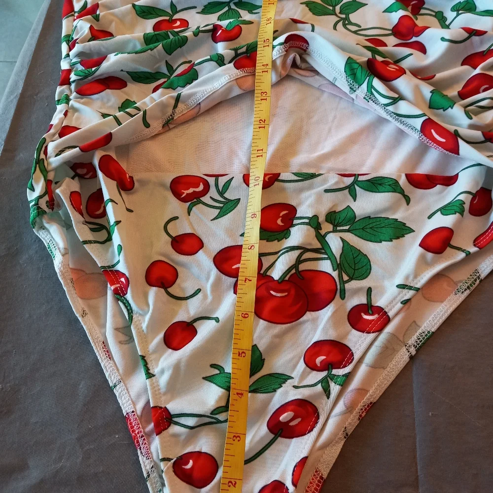 Retro Cherry Print 1-PC Bathing Suit Rockabilly 50s Pin Up Girl - Picture 8 of 13
